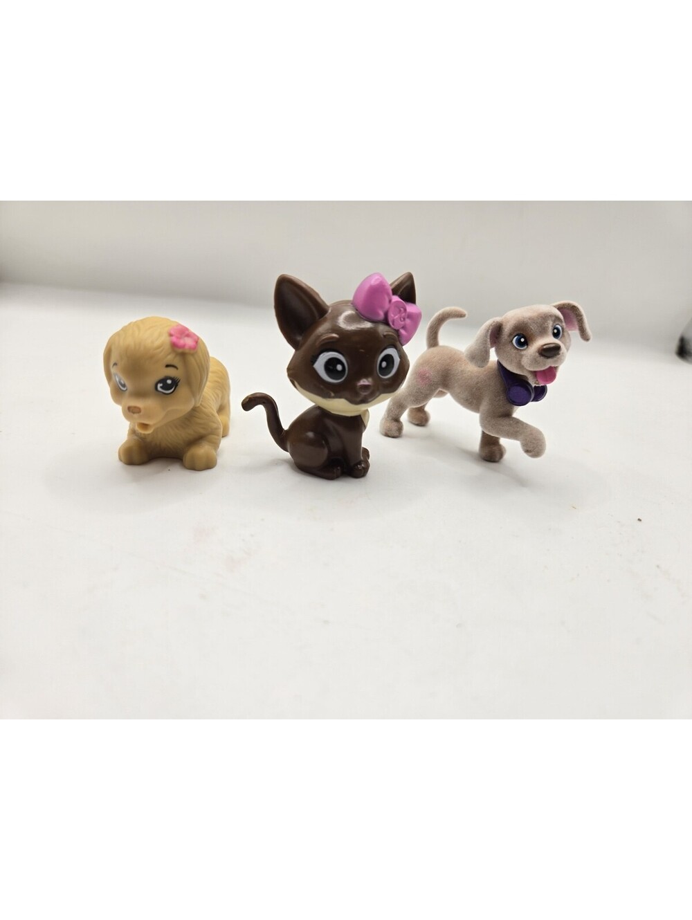 Barbie Pet Lot Vintage 1996 Brown Cat Pink Bow Flocked Puppy Swim N Dive Dog